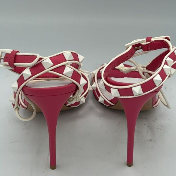 VALENTINO Free Rockstud Pink/White Leather Sandal EU 37.5/ US 7.5 - Picture 5 of 13